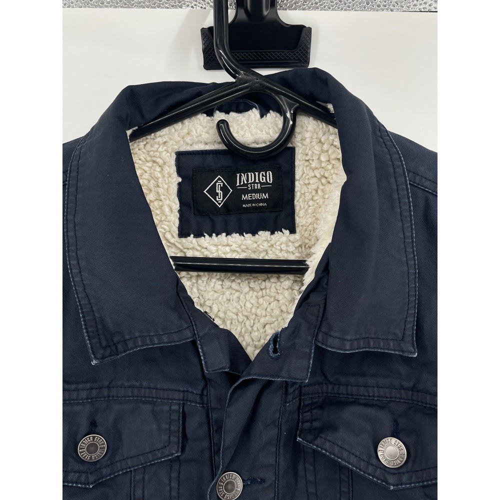 Indigo Star Mens Navy Blue Sherpa Lined Trucker Jacket MILJ-576 Medium